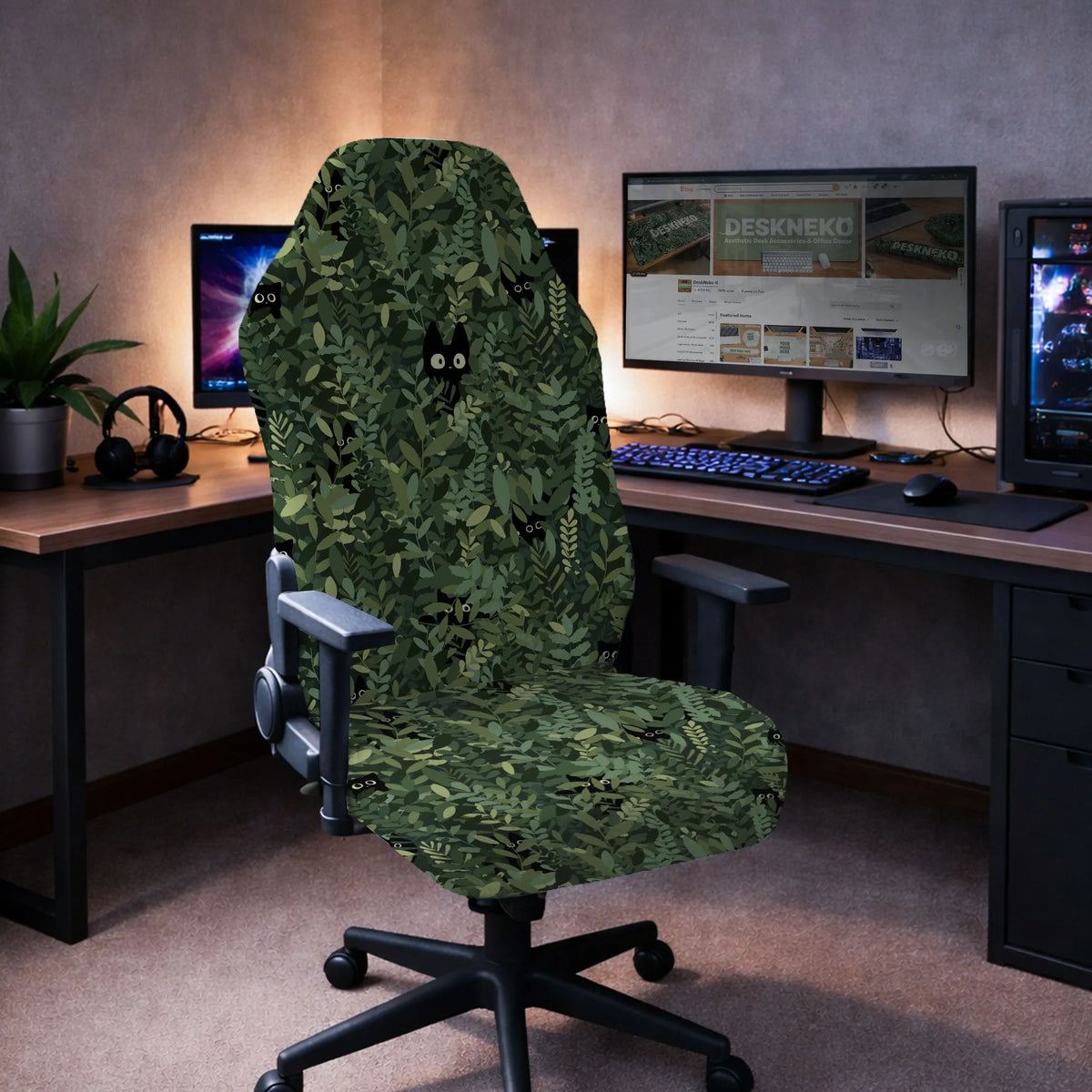 Forest Cat Desk Chair Cover for Office and Gaming Chairs - Deskneko