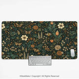 Dark Floral Cottagecore Desk Mat with Botanical Butterflies - Deskneko