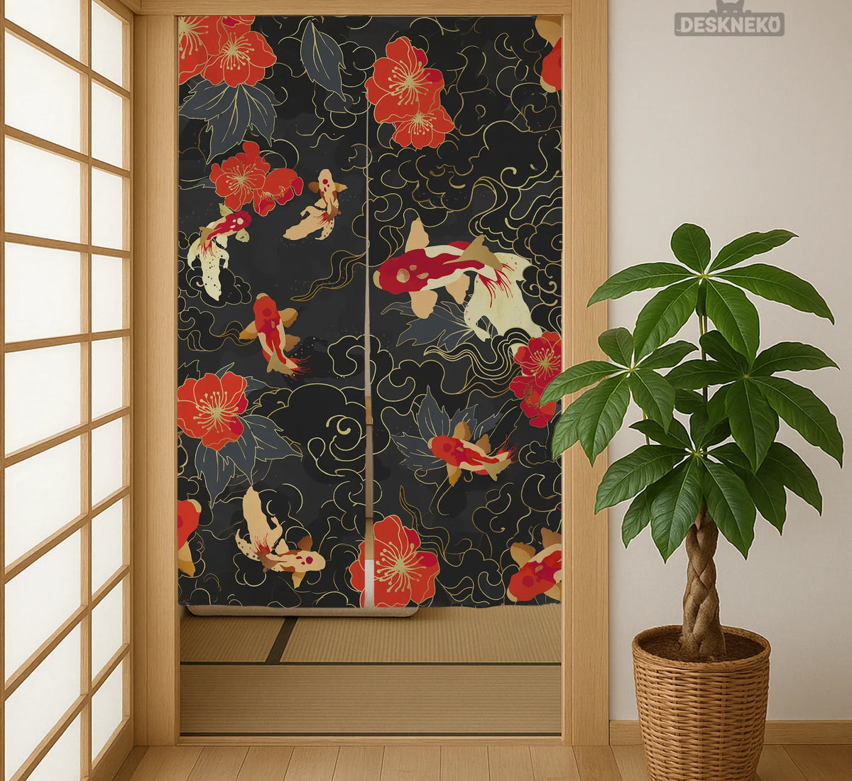 Japanese Koi Fish Noren Door Curtain Room Divider - Deskneko