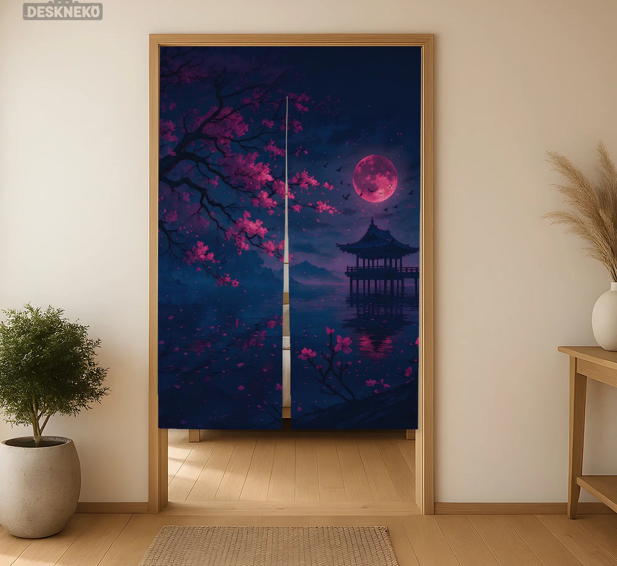 Dark Sakura Noren Door Curtain - Deskneko