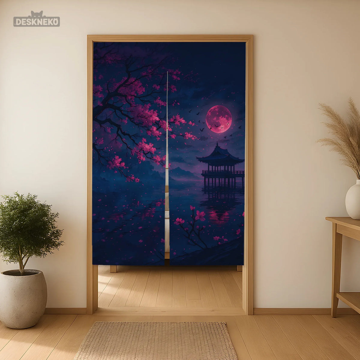 Dark Sakura Noren Door Curtain - Deskneko