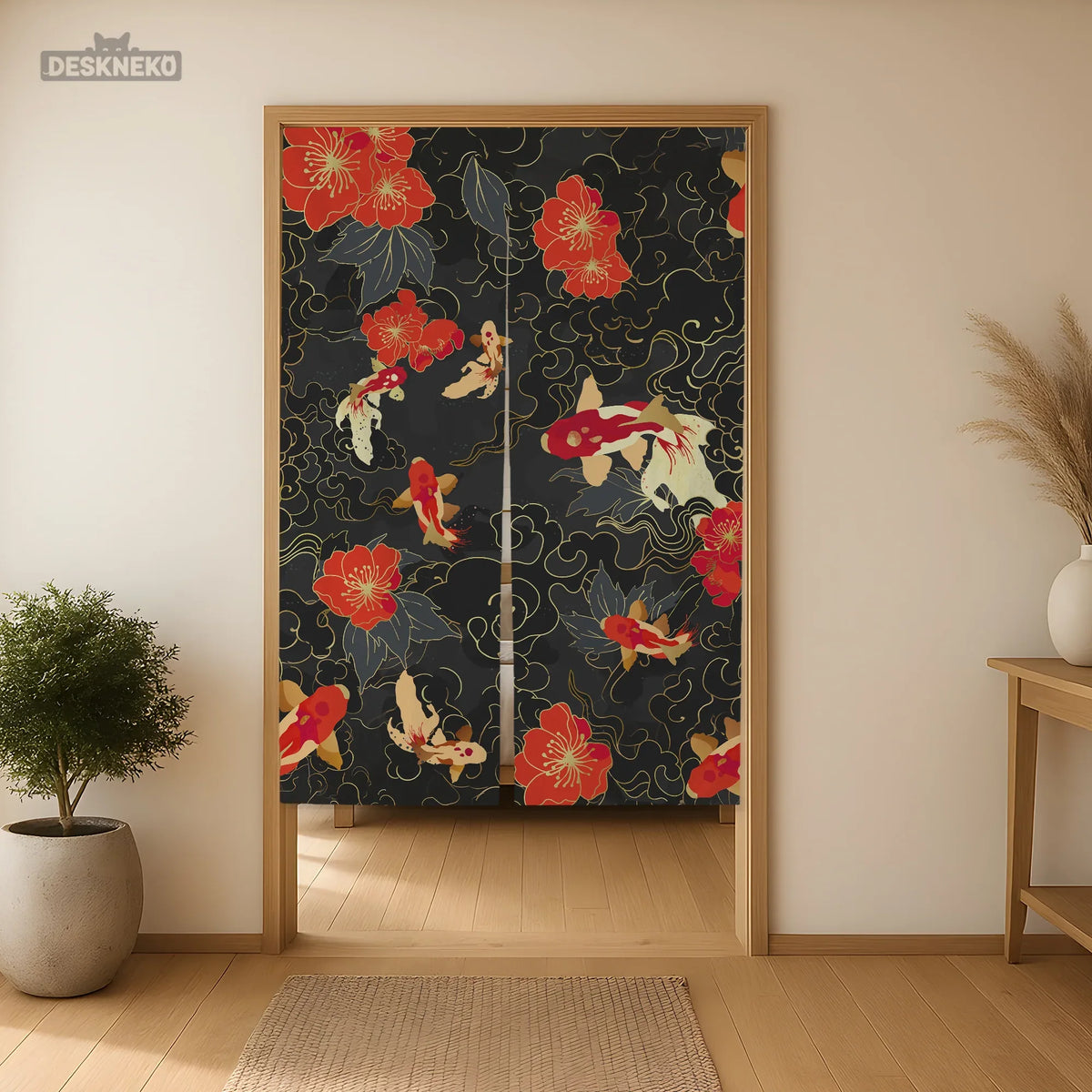 Japanese Koi Fish Noren Door Curtain Room Divider - Deskneko