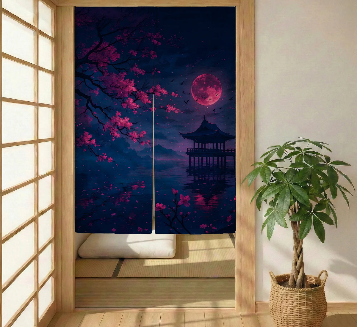 Dark Sakura Noren Door Curtain - Deskneko