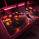 Lofi Anime Desk Mat XXL Extended Japanese Rainy Street - Deskneko