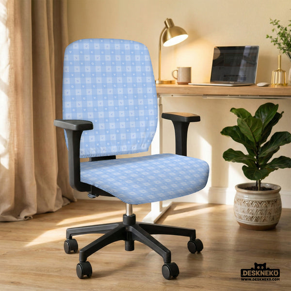 Blue Gingham Desk Chair Cover - Chair Covers - Deskneko - Desk Chair Covers