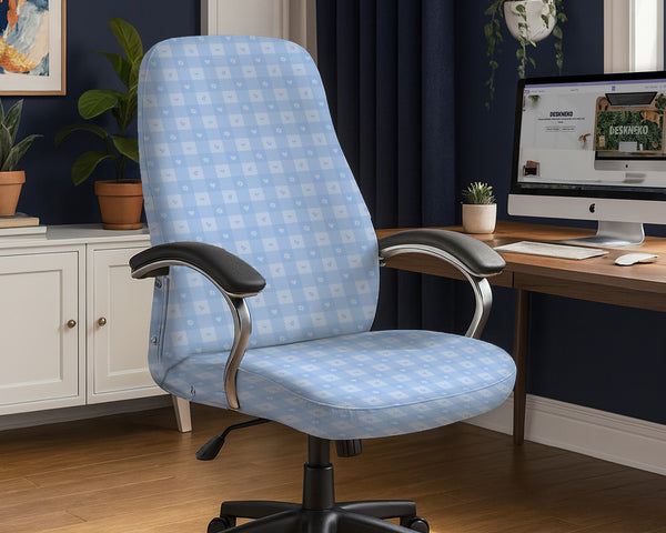 Blue Gingham Desk Chair Cover - Chair Covers - Deskneko - Desk Chair Covers