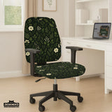 Botanical Office Chair Cover with Dark Green Floral Pattern - Deskneko