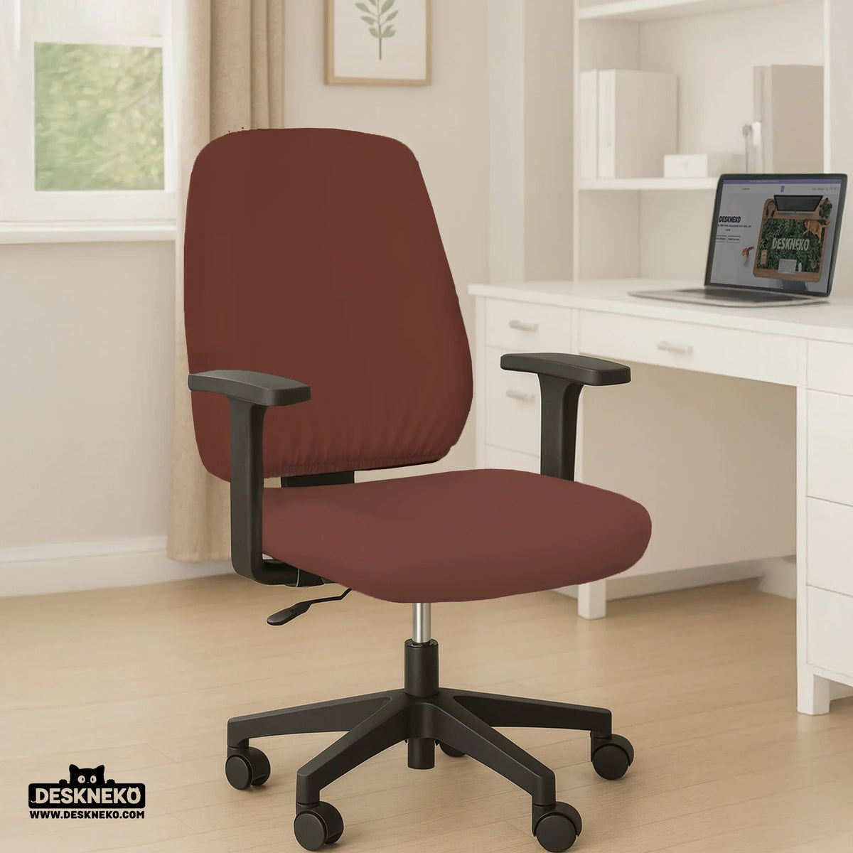 Mahogany Brown Desk Chair Cover - Deskneko