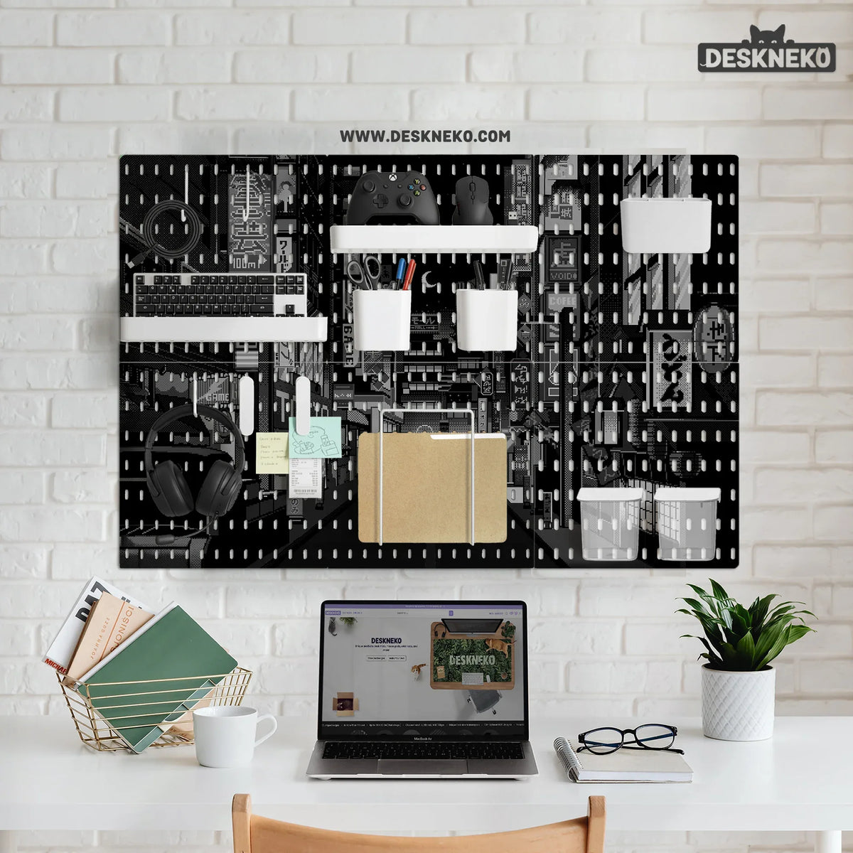 Tokyo Night Pixel Pegboard Organizer, Cyberpunk Wall Storage - Deskneko