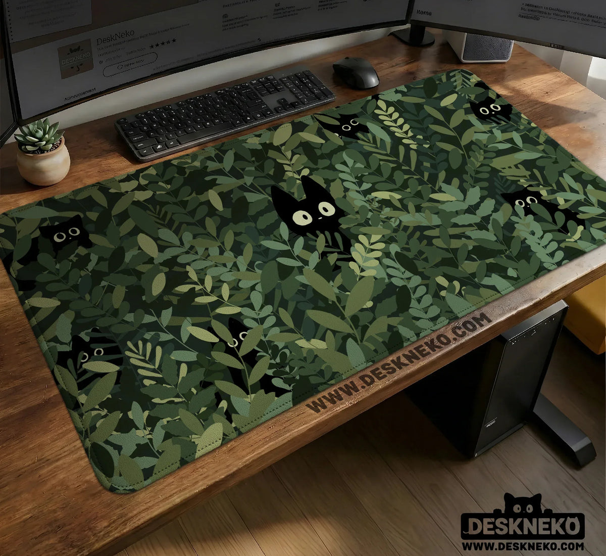 Botanical Cat Ergonomic Mousepad with Wrist Rest for Desk Comfort - Deskneko