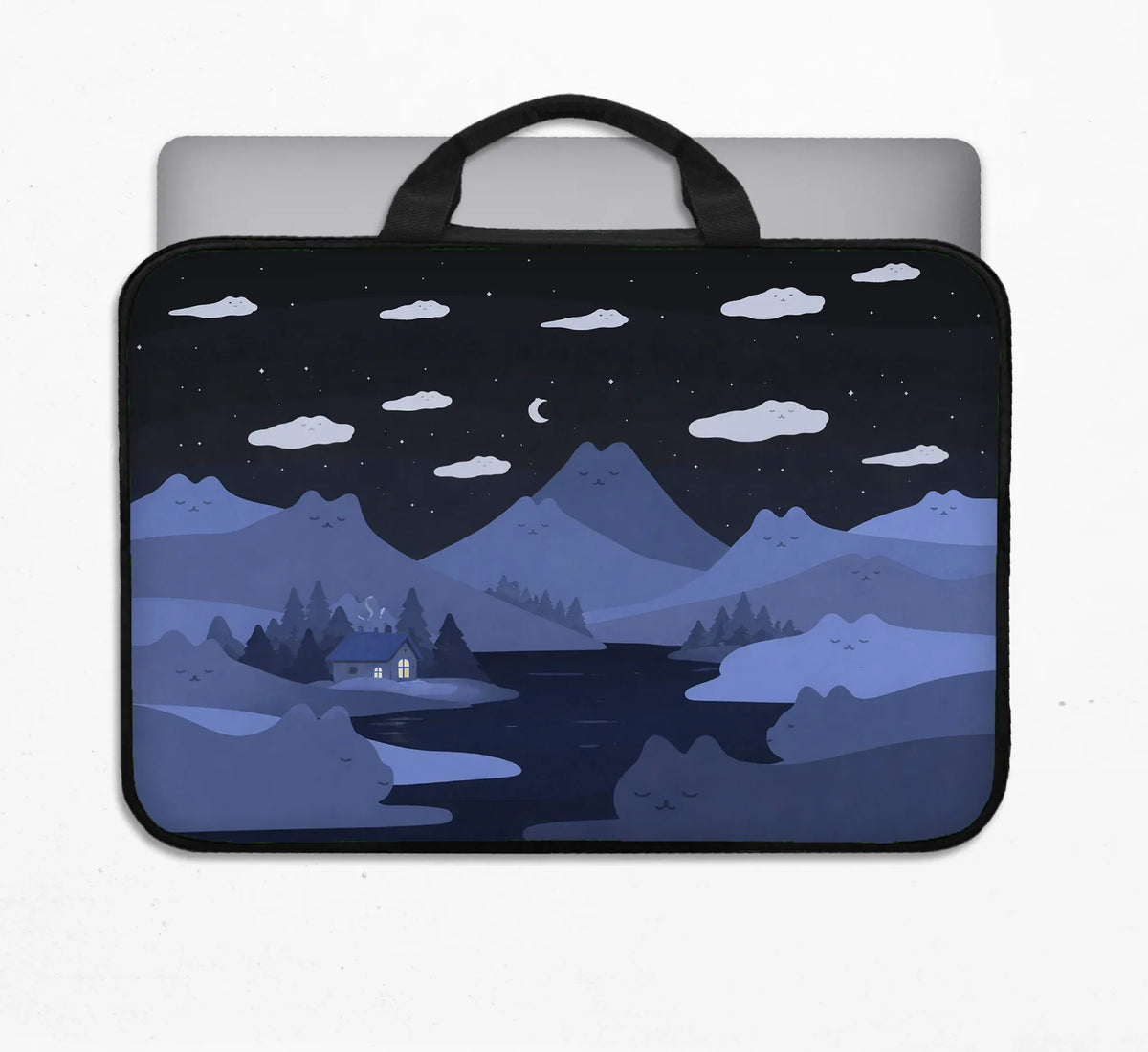 Whimisical Blue Cat Mountains Laptop Sleeve & Bag - Deskneko