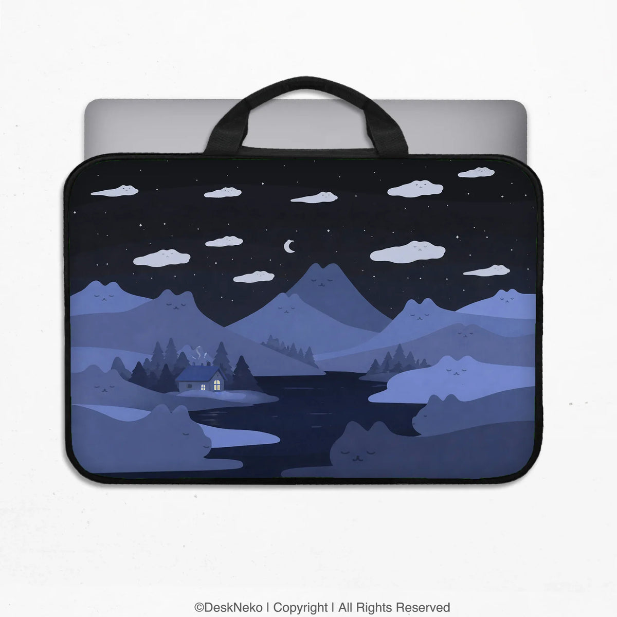Whimisical Blue Cat Mountains Laptop Sleeve & Bag - Deskneko