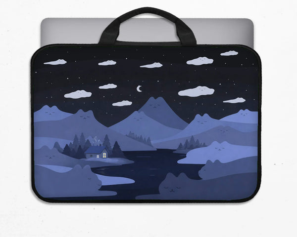 Whimisical Blue Cat Mountains Laptop Sleeve & Bag - Deskneko