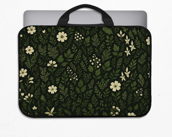 Botanical Laptop Sleeve & Bag with Dark Green Floral Pattern - Deskneko