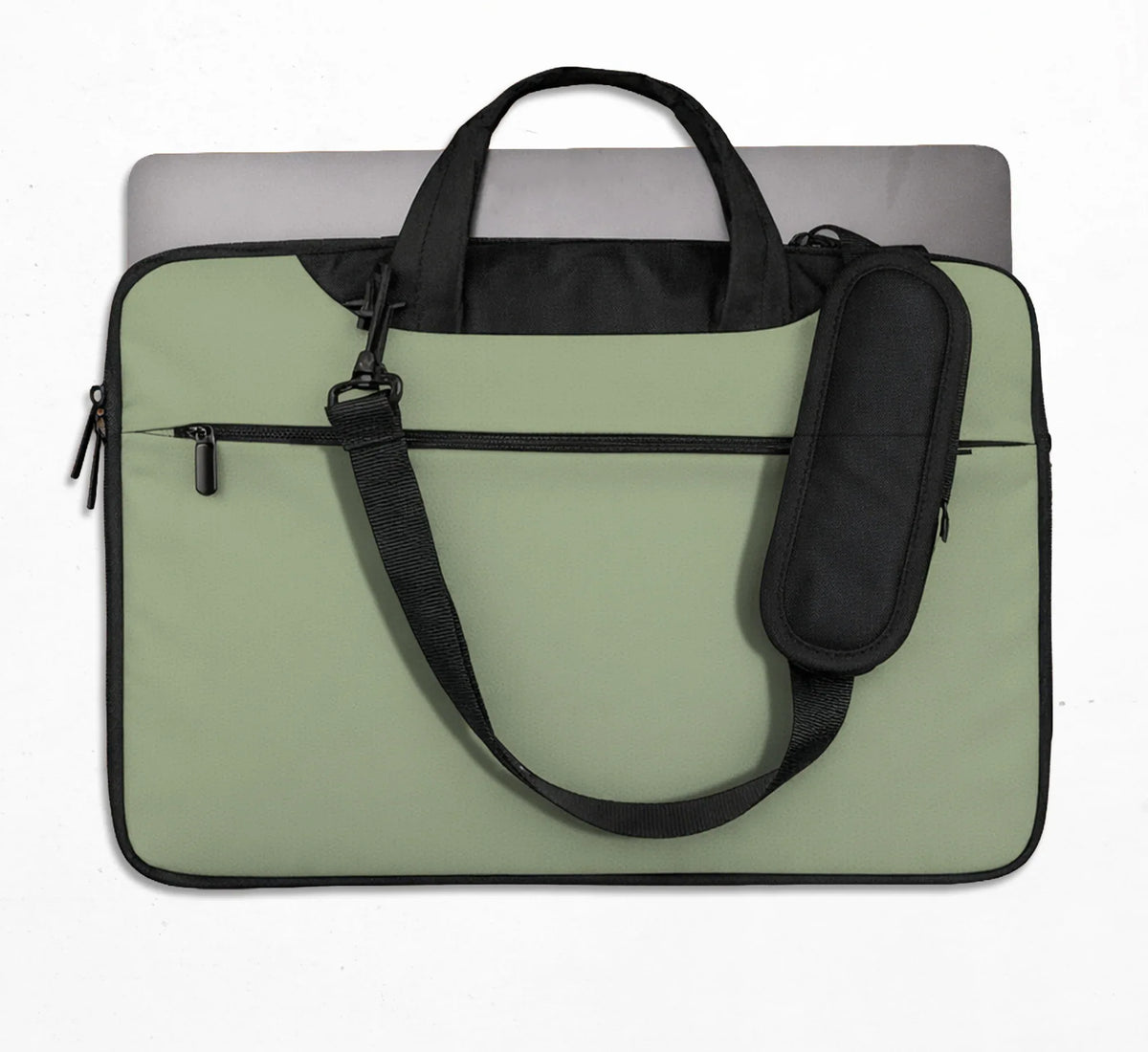 Sage Green Laptop Bag with Shoulder Strap & Handle - Deskneko