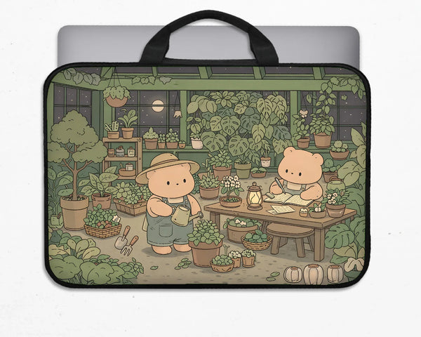 Kawaii Bear Laptop Sleeve & Bag Cute Cottagecore Greenhouse Case - Deskneko