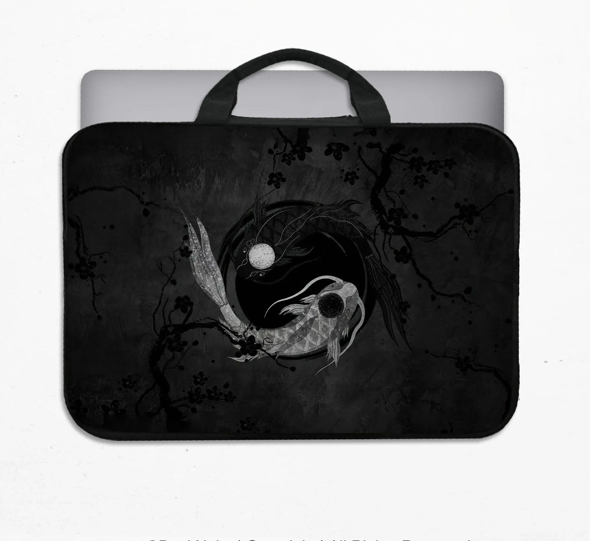 Dark Koi Yin Yang Laptop Sleeve & Bag, Japanese Ink Case - Deskneko