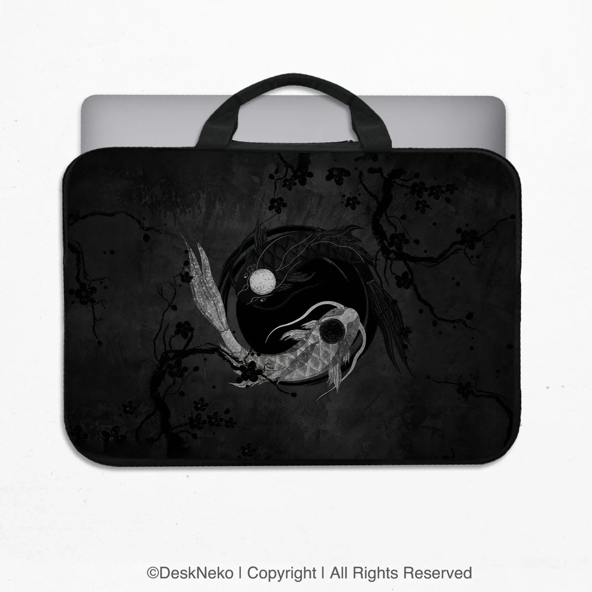 Dark Koi Yin Yang Laptop Sleeve & Bag, Japanese Ink Case - Deskneko