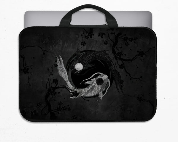 Dark Koi Yin Yang Laptop Sleeve & Bag, Japanese Ink Case - Deskneko