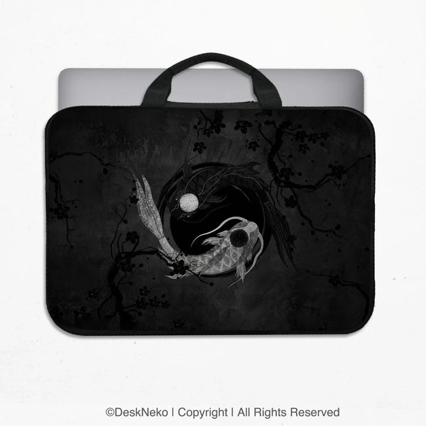 Dark Koi Yin Yang Laptop Sleeve & Bag, Japanese Ink Case - Deskneko