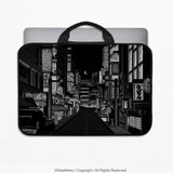 Tokyo Night Pixel Laptop Sleeve & Bag – Monochrome Cyberpunk Case - Deskneko