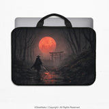Samurai Red Moon Laptop Sleeve & Bag with Handle and Shoulder Strap - Deskneko