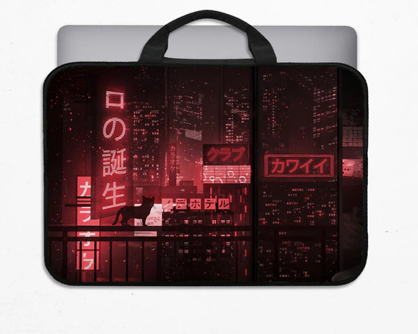 Red Cyberpunk Laptop Sleeve & Bag - Deskneko