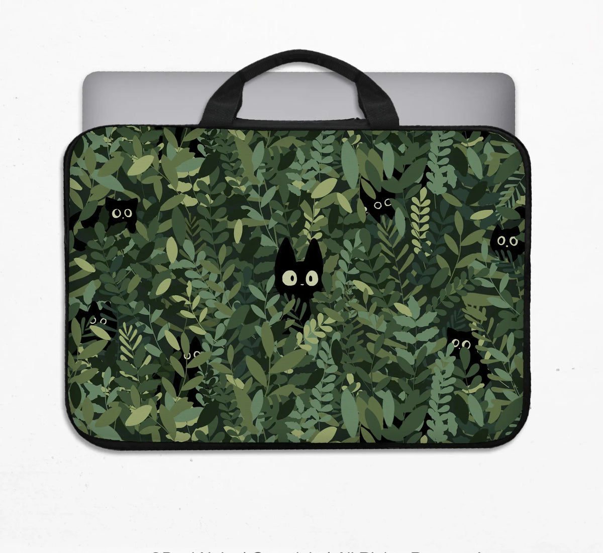 Botanical Cat Laptop Sleeve & Bag, Forest Green Aesthetic Case - Deskneko