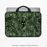 Botanical Cat Laptop Sleeve & Bag, Forest Green Aesthetic Case - Deskneko