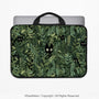 Botanical Cat Laptop Sleeve & Bag, Forest Green Aesthetic Case - Deskneko