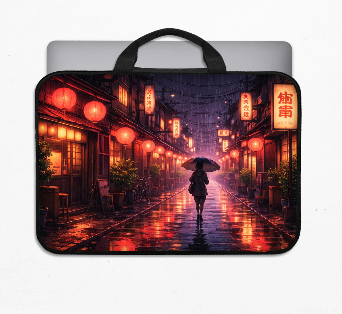 Lofi Anime Laptop Sleeve & Bag Japanese Rainy Street Aesthetic - Deskneko