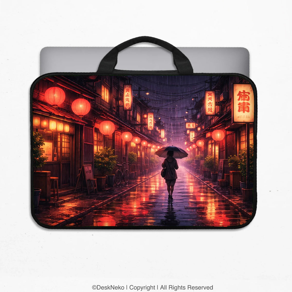 Lofi Anime Laptop Sleeve & Bag Japanese Rainy Street Aesthetic - Deskneko