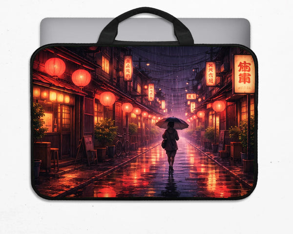 Lofi Anime Laptop Sleeve & Bag Japanese Rainy Street Aesthetic - Deskneko