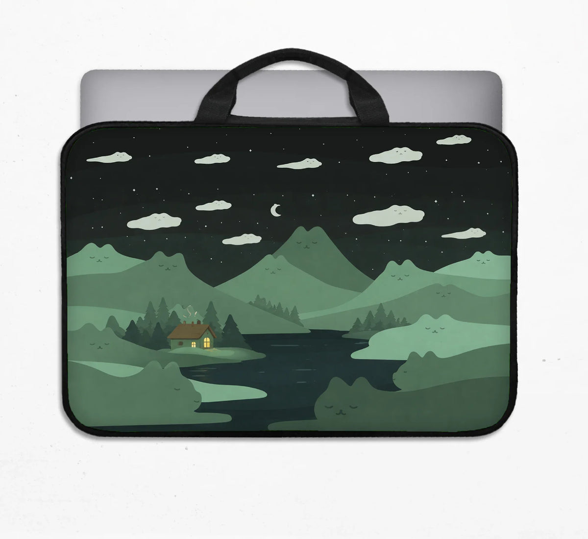 Green Cat Mountains Laptop Sleeve & Bag - Deskneko