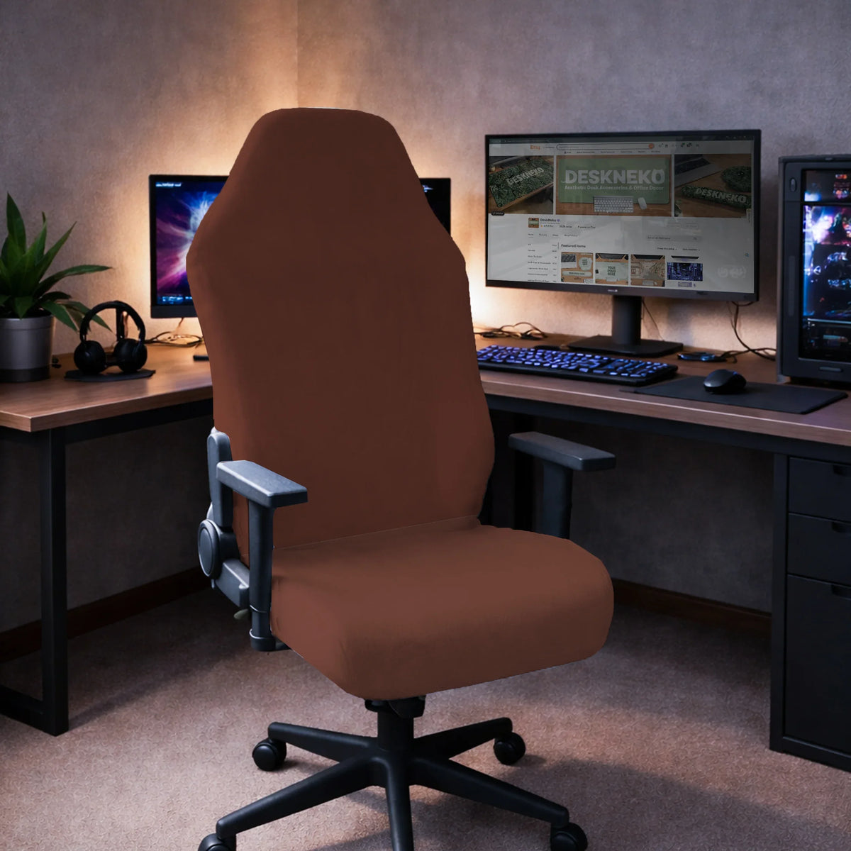 Mahogany Brown Desk Chair Cover - Deskneko