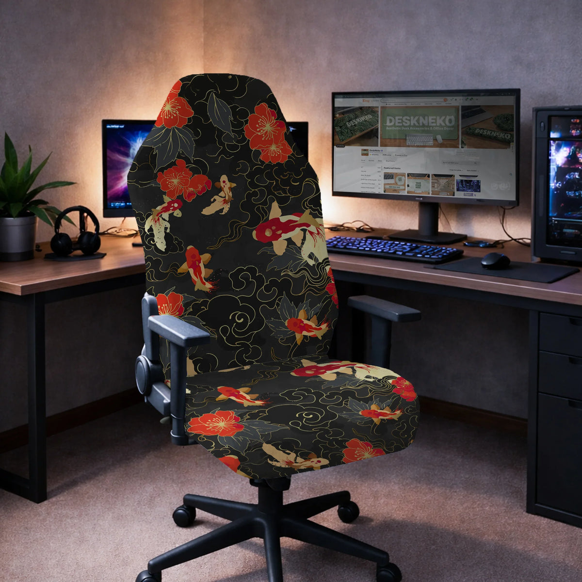 Japanese Koi Office Chair Cover - Deskneko