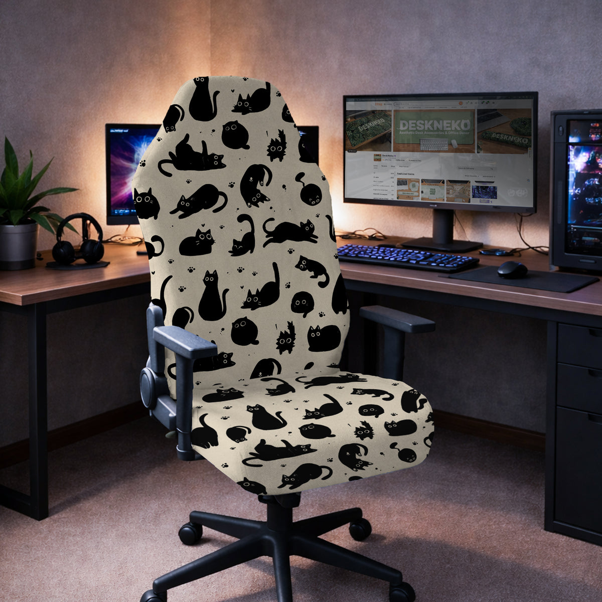 Black Cat Desk Chair Cover - Chair Covers - Deskneko - Desk Chair Covers