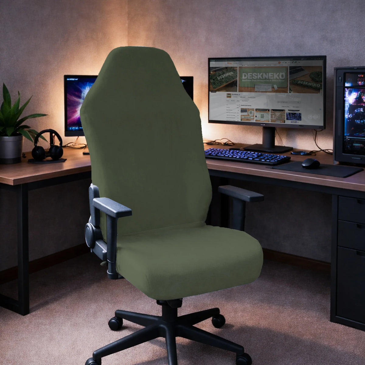 Warm Forest Green Office Chair Cover - Deskneko