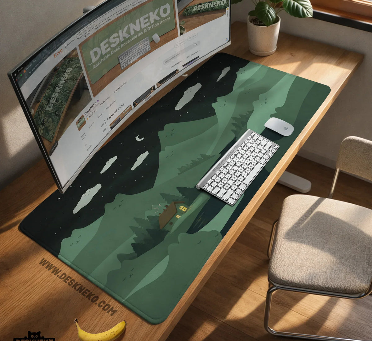 Night Forest Cats Landscape Desk Mat Mousepad XXL - Deskneko