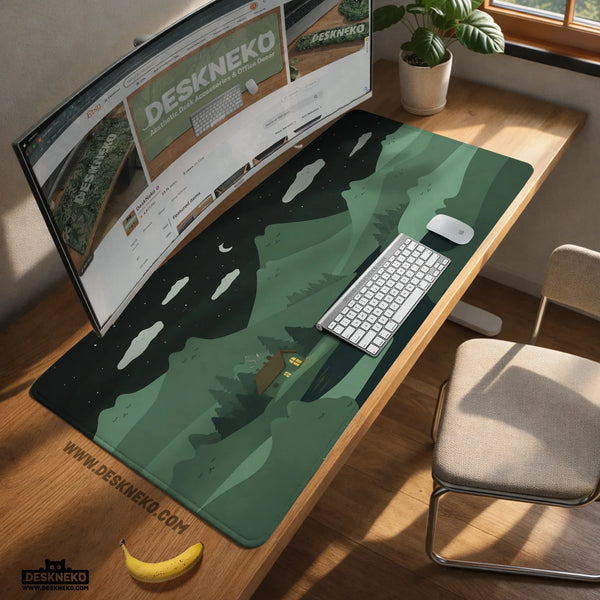 Night Forest Cats Landscape Desk Mat Mousepad XXL - Deskneko