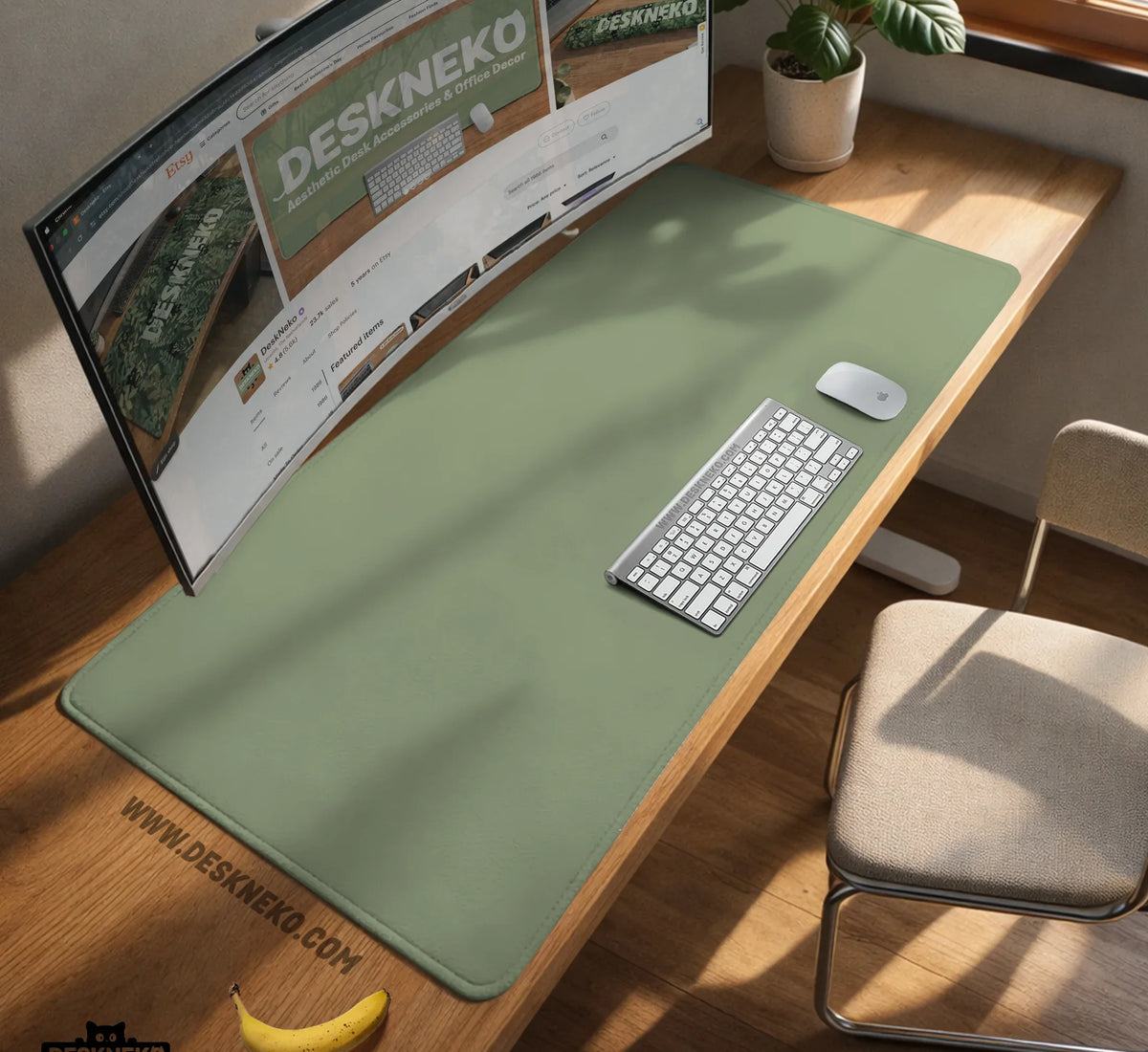 Sage Green Desk Mat XXL Extended Mousepad for Office and Gaming - Deskneko