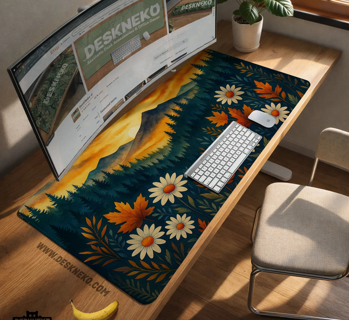 Sunset Forest Mountain Desk Mat - Deskneko