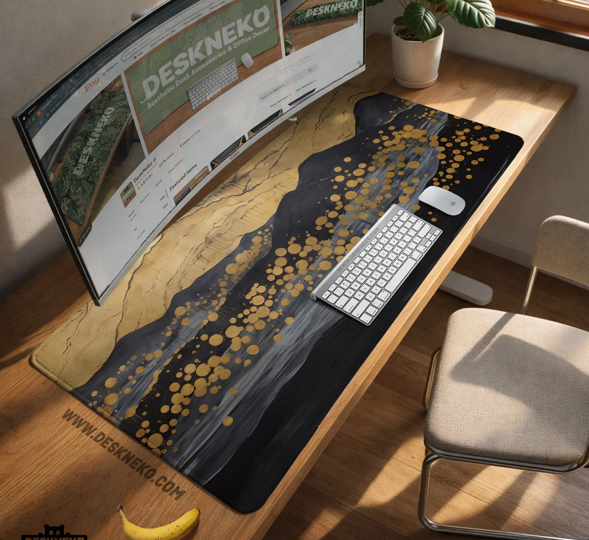 Black Gold Abstract Mountain Desk Mat & Mousepad - Deskneko