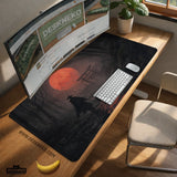 Samurai Red Moon Desk Mat Mousepad - Deskneko