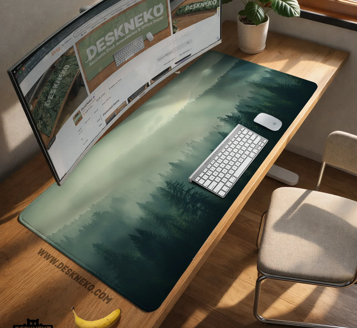 Sage Green Forest Desk Mat Extended XXL Mousepad - Deskneko