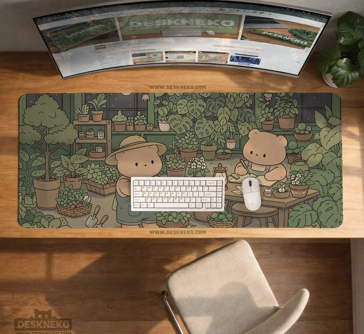 Kawaii Bear Desk Mat XXL Extended Mousepad for Keyboard and Desk - Deskneko