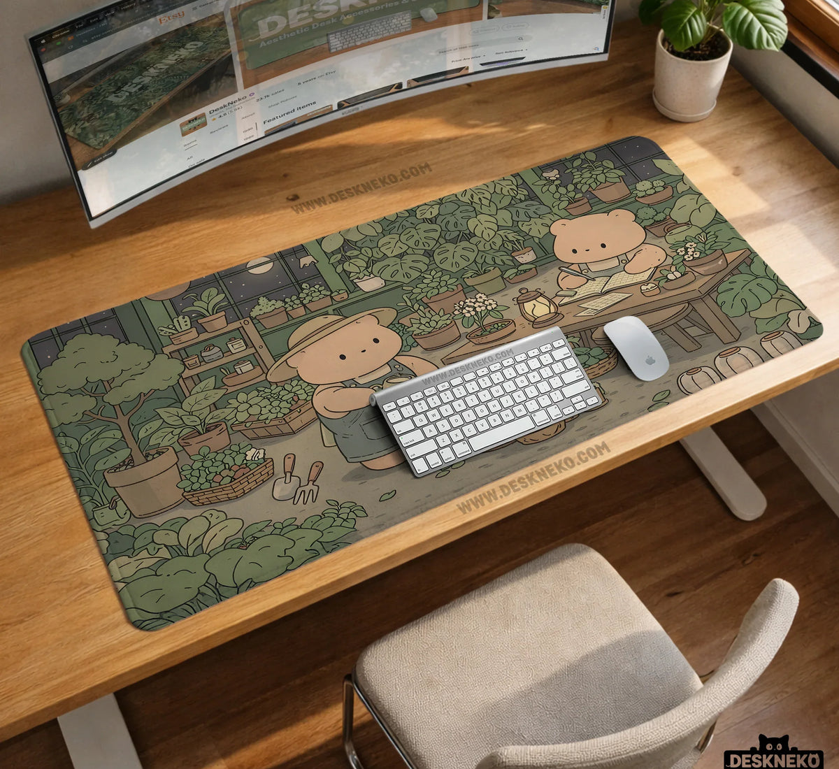 Kawaii Bear Desk Mat XXL Extended Mousepad for Keyboard and Desk - Deskneko