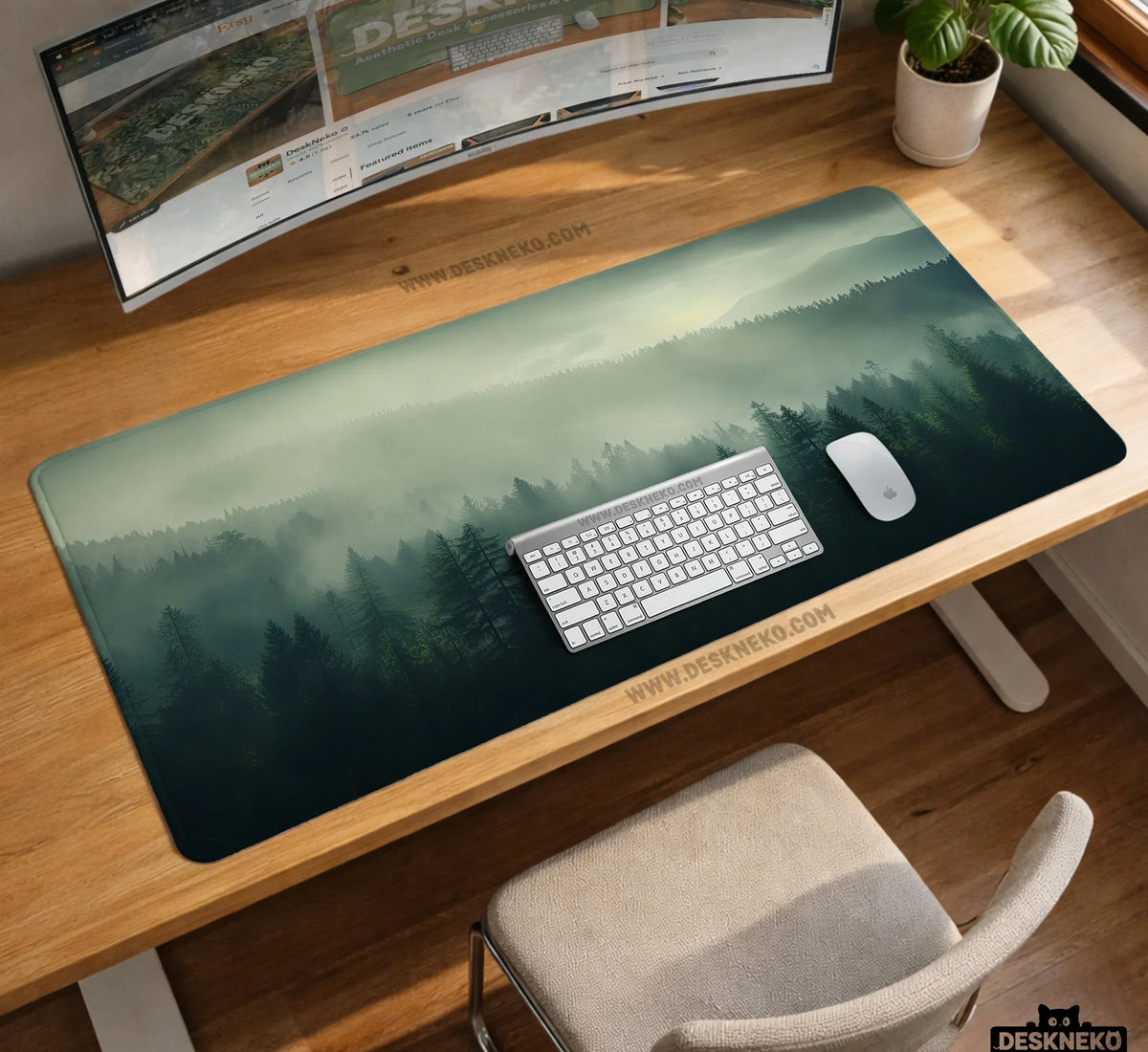 Sage Green Forest Desk Mat Extended XXL Mousepad - Deskneko