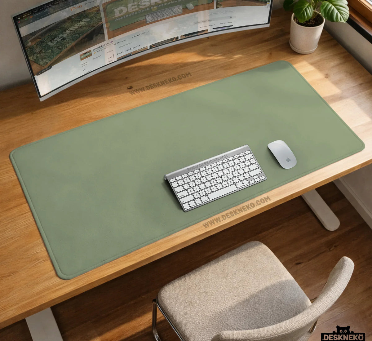 Sage Green Desk Mat XXL Extended Mousepad for Office and Gaming - Deskneko