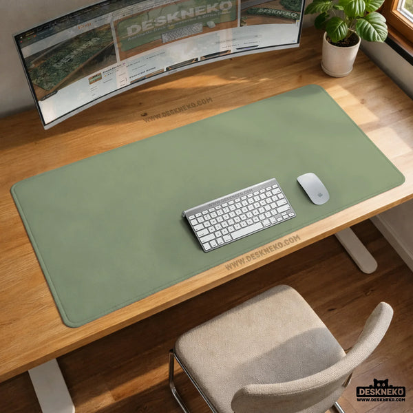 Sage Green Desk Mat XXL Extended Mousepad for Office and Gaming - Deskneko